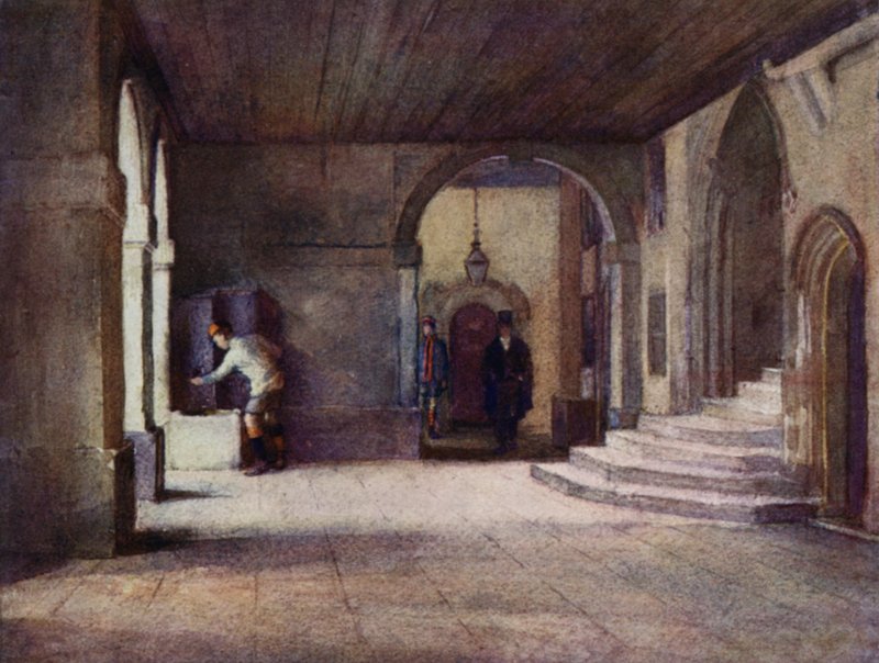 Eton: The Cloisters (färg litho) av E. D. Brinton