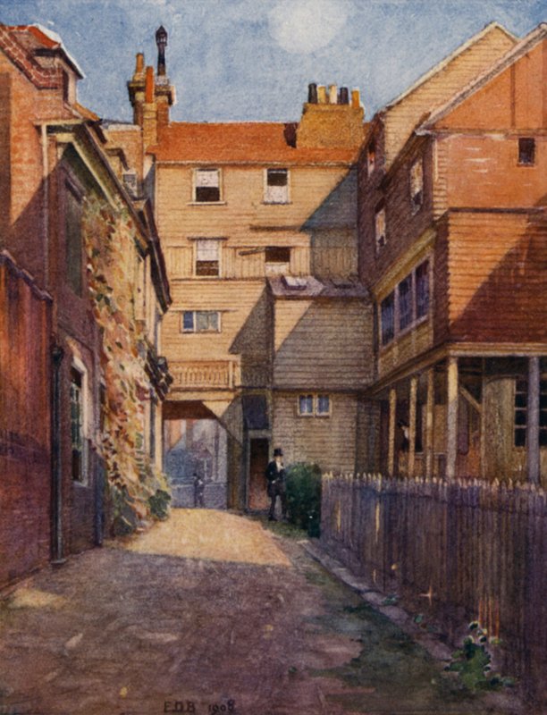 Eton: The Old Christopher Yard (färg litho) av E. D. Brinton