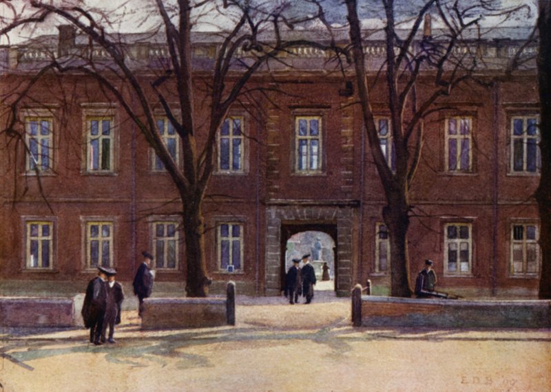 Eton: Upper School och Long Walk efter "Chambers" (färg litho) av E. D. Brinton