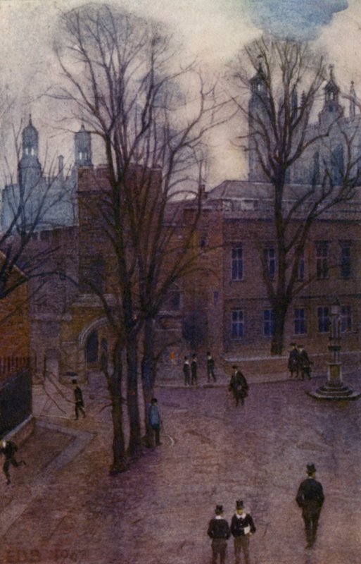 Eton: Upper School och Long Walk från Common Lane House (färg litho) av E. D. Brinton