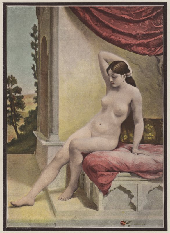 Det turkiska badet (färg litho) av E. Dieudonne