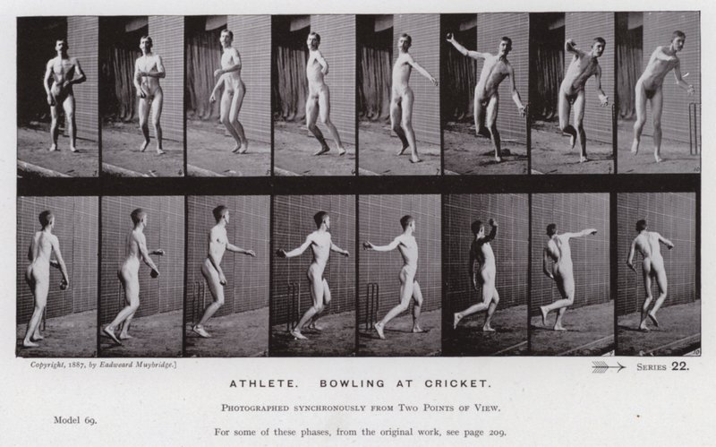 The Human Figure in Motion: Atlet, bowling på cricket (s/v foto) av Eadweard Muybridge
