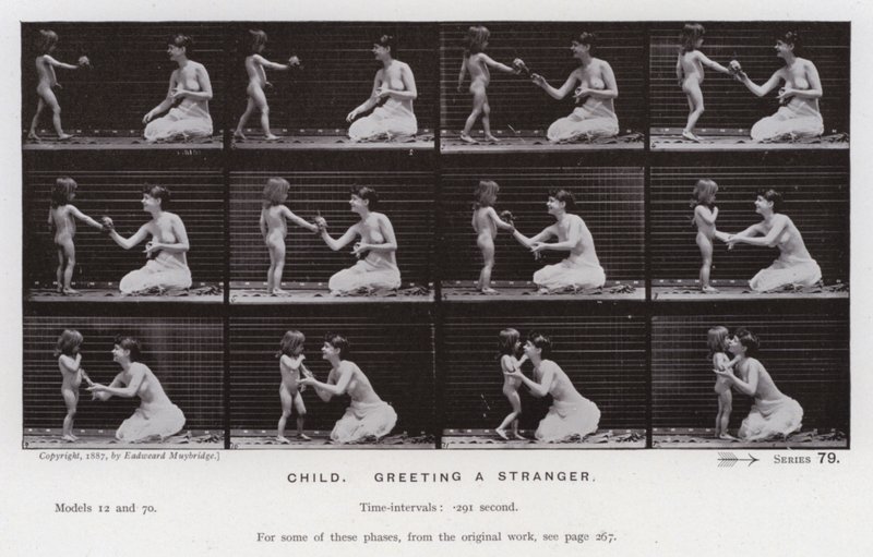 The Human Figure in Motion: Barn, hälsar en främling (s/v foto) av Eadweard Muybridge