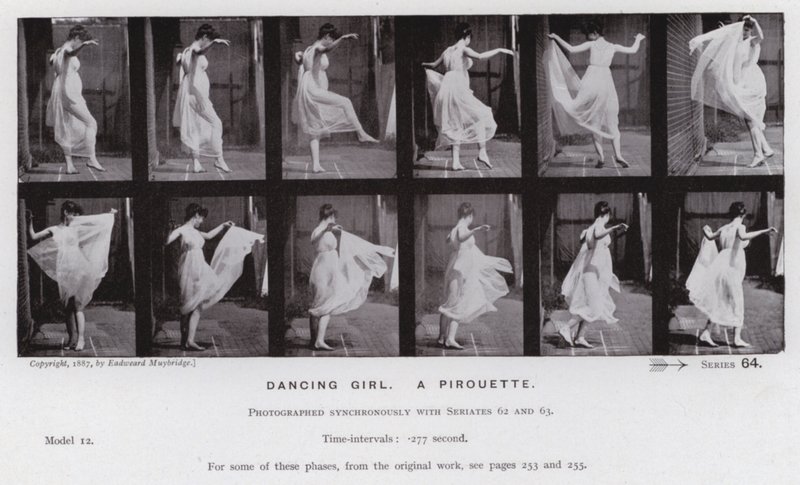 The Human Figure in Motion: Dansande flicka, en piruett (s/v foto) av Eadweard Muybridge