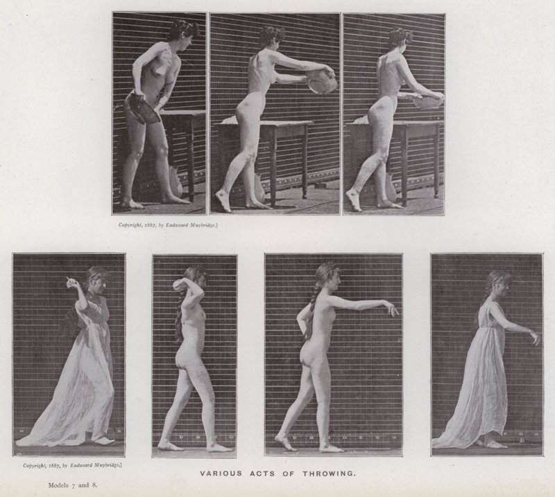 Den mänskliga figuren i rörelse: Olika kasthandlingar (s/v foto) av Eadweard Muybridge