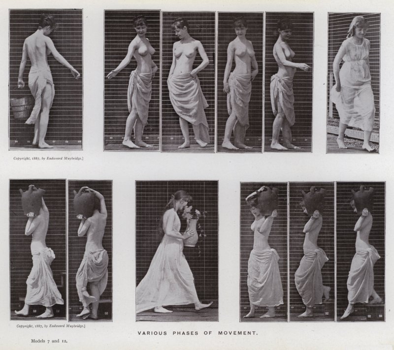 Den mänskliga figuren i rörelse: olika faser av rörelse (s/v foto) av Eadweard Muybridge