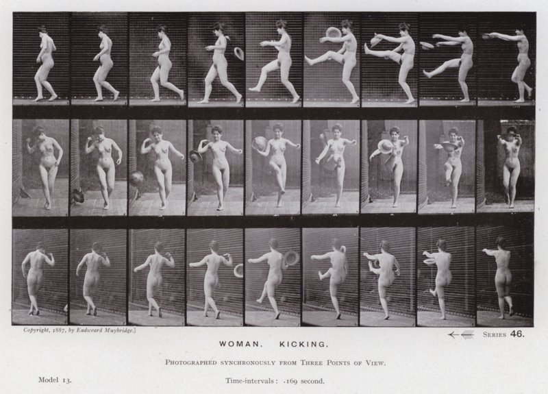 Den mänskliga figuren i rörelse: Kvinna, sparkar av Eadweard Muybridge
