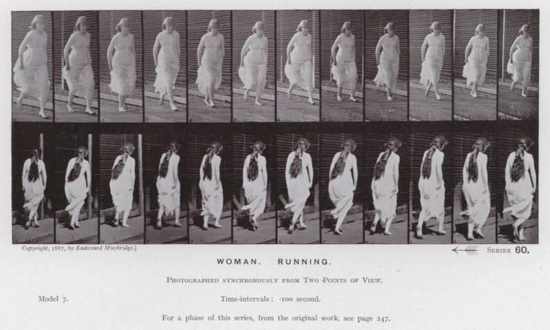 Den mänskliga figuren i rörelse: kvinna, löpning (s/v foto) av Eadweard Muybridge