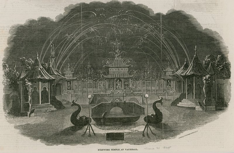 Fyrverkeri tempel på Royal Vauxhall Gardens, London av Ebenezer Landells
