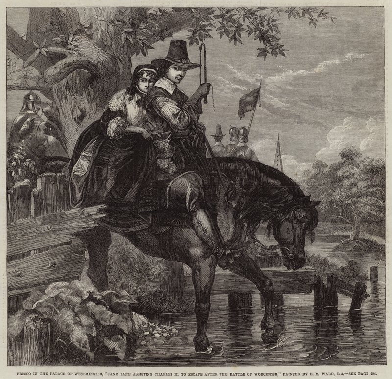Jane Lane hjälper Charles II att fly efter slaget vid Worcester av Edgar Melville Ward