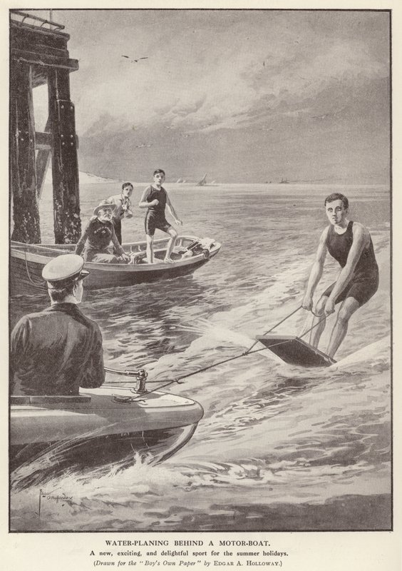 Vattenplaning bakom en motorbåt (litho) av Edgar Alfred (after) Holloway
