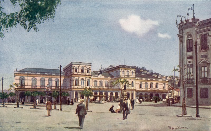 Centraljärnvägens ändstation, Rio de Janeiro (färg litho) av Edgar L. Pattison