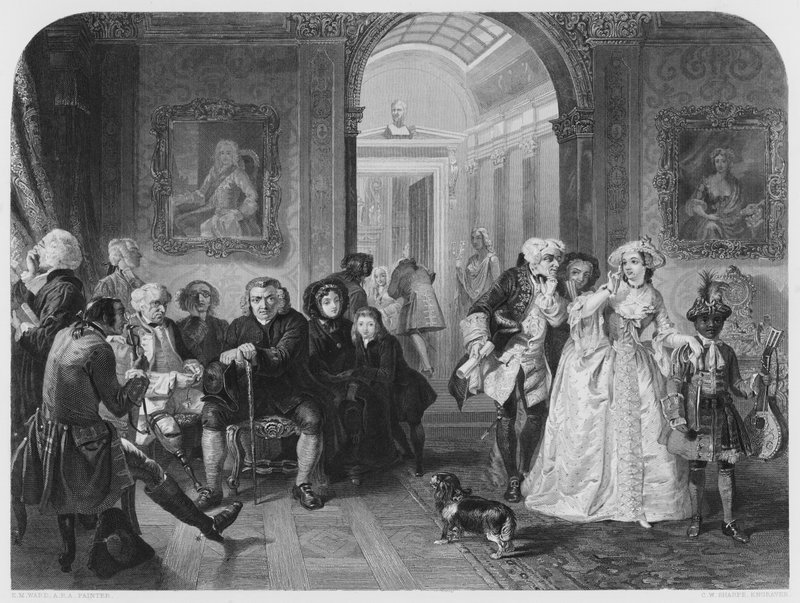 Dr Johnson i Ante-Room of Lord Chesterfield, från bilden i Vernon Gallery av Edgar Melville after Ward