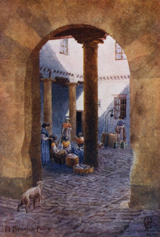 Norra Spanien: En spansk uteplats (färg litho) av Edgar T. A. Wigram