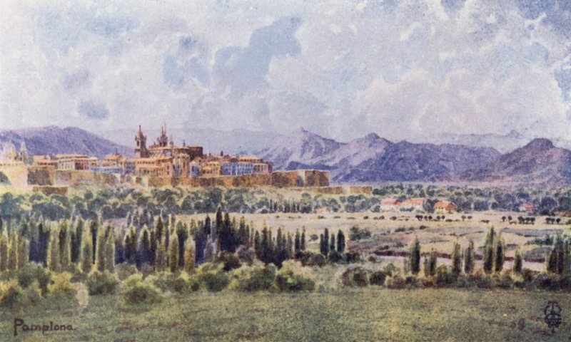 Norra Spanien: Pamplona, Från vägen till gränsen (färg litho) av Edgar T. A. Wigram