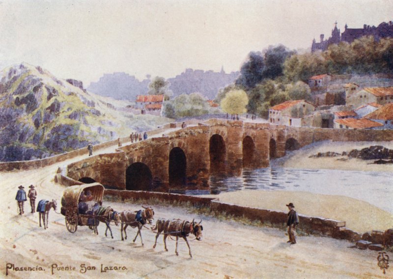 Norra Spanien: Plasencia, St. Lazarus-bron (färg litho) av Edgar T. A. Wigram