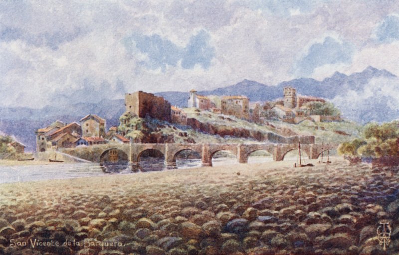Norra Spanien: San Vicente de la Barquera (litofärg) av Edgar T. A. Wigram