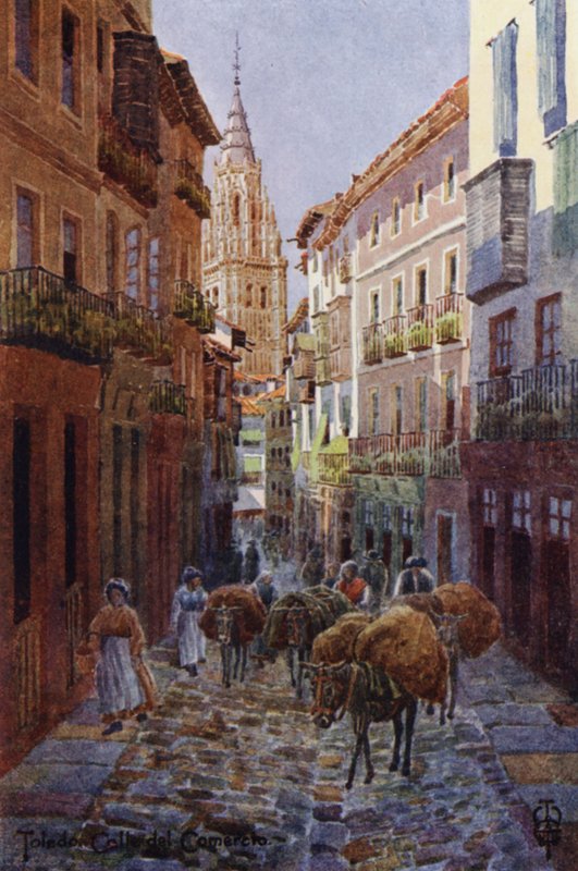 Norra Spanien: Toledo, Calle del Comercio, med katedraltornet (färg litho) av Edgar T. A. Wigram