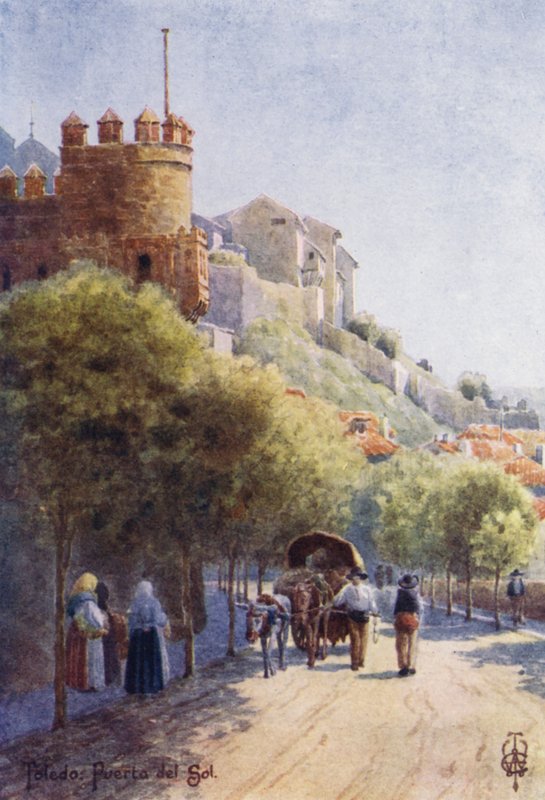 Norra Spanien: Toledo, Puerta del Sol (färg litho) av Edgar T. A. Wigram