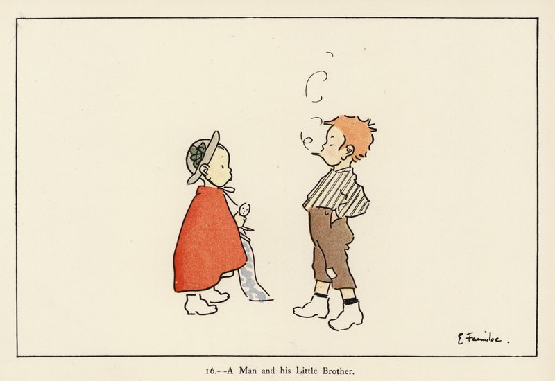 En man och hans lillebror (färg litho) av Edith Farmiloe