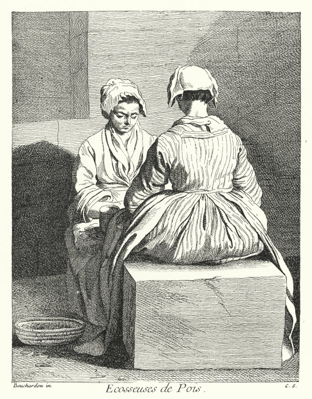 Pea Shellers (gravyr) av Edmé (after) Bouchardon
