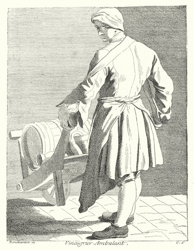 Resande vinägerförsäljare (gravyr) av Edmé (after) Bouchardon