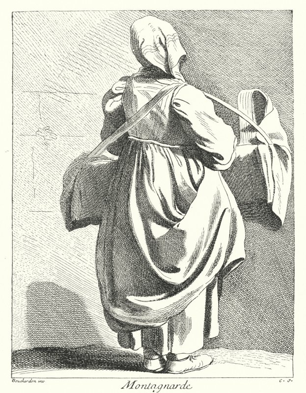 Kvinna från bergen (gravyr) av Edmé (after) Bouchardon