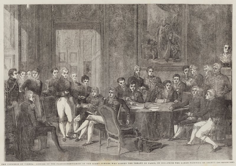 Wienkongressen, sammanträde av de åtta makternas befullmäktigade som undertecknade Parisfördraget, 1815 av Edmond Morin