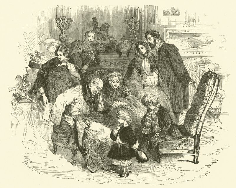 Scener av det parisiska livet: föräldrarnas nyårsdag (gravyr) av Edmond (after) Morin