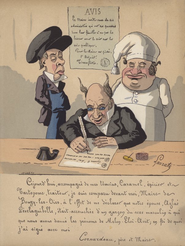 En borgmästare skriver ett meddelande (färg litho) av Edmond Lavrate