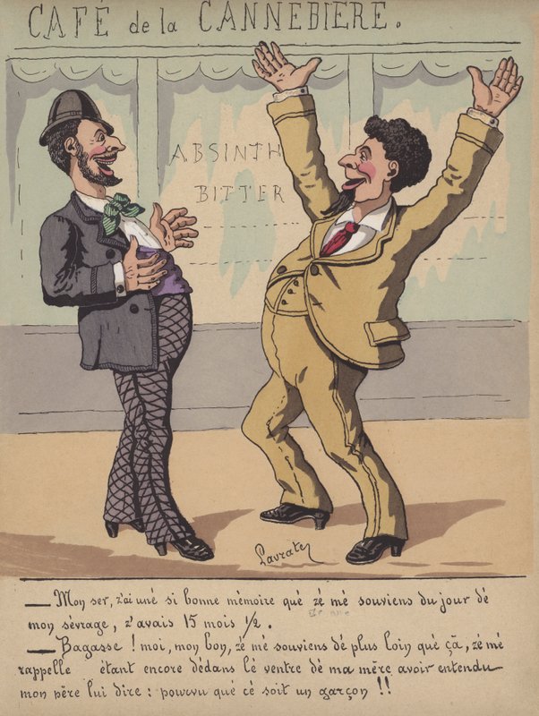 Samtal utanför ett kafé (färg litho) av Edmond Lavrate
