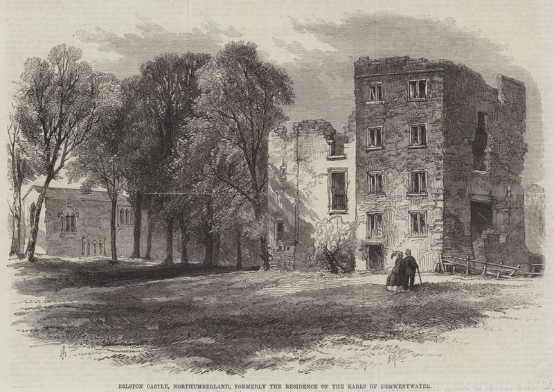 Dilston Castle, Northumberland, tidigare residens för Earls of Derwentwater. av Edmund Morison Wimperis