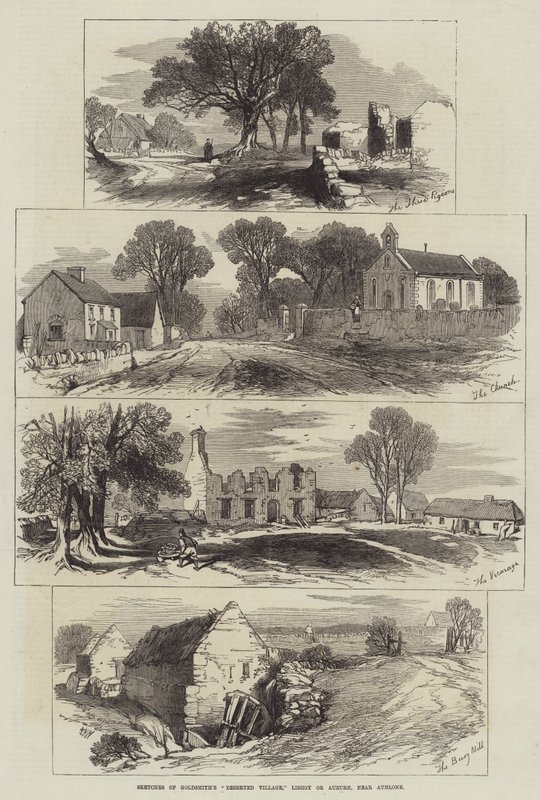 Skisser från Goldsmiths övergivna by, Lishoy eller Auburn, nära Athlone av Edmund Morison Wimperis