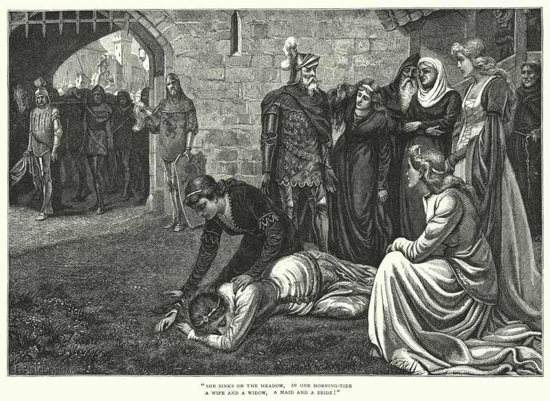 The Bridal of Malahide (gravyr) av Edmund Blair (after) Leighton
