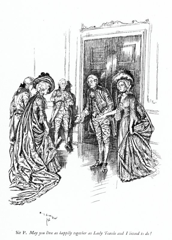 Illustration till Sheridans The School for Scandal (gravyr) av Edmund Joseph (after) Sullivan