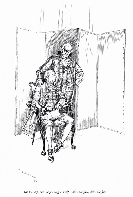 Illustration till Sheridans The School for Scandal (gravyr) av Edmund Joseph (after) Sullivan