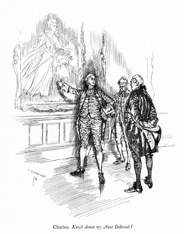 Illustration till Sheridans The School for Scandal (gravyr) av Edmund Joseph (after) Sullivan