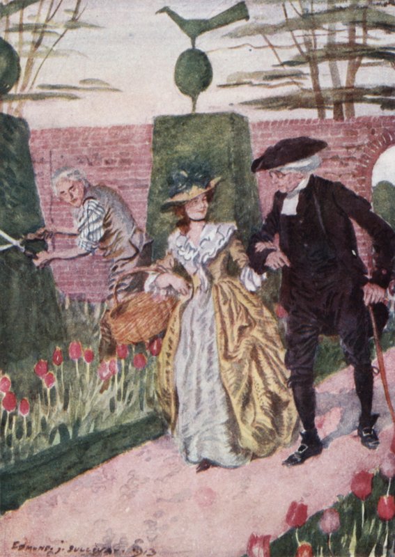 Illustration för The Vicar of Wakefield av Oliver Goldsmith (litho i färg) av Edmund Joseph Sullivan