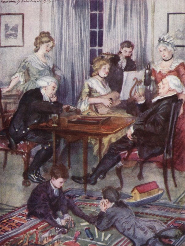 Illustration för The Vicar of Wakefield av Oliver Goldsmith (litho i färg) av Edmund Joseph Sullivan