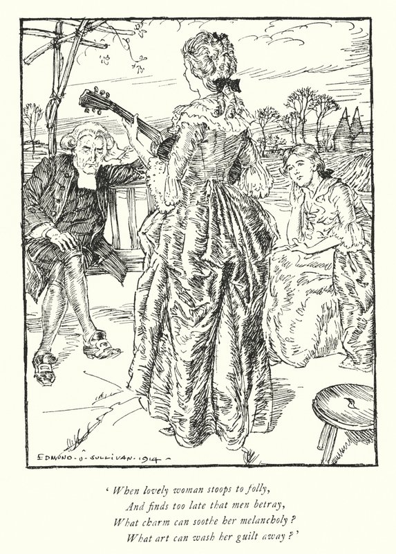 Illustration för The Vicar of Wakefield av Oliver Goldsmith (litho) av Edmund Joseph Sullivan