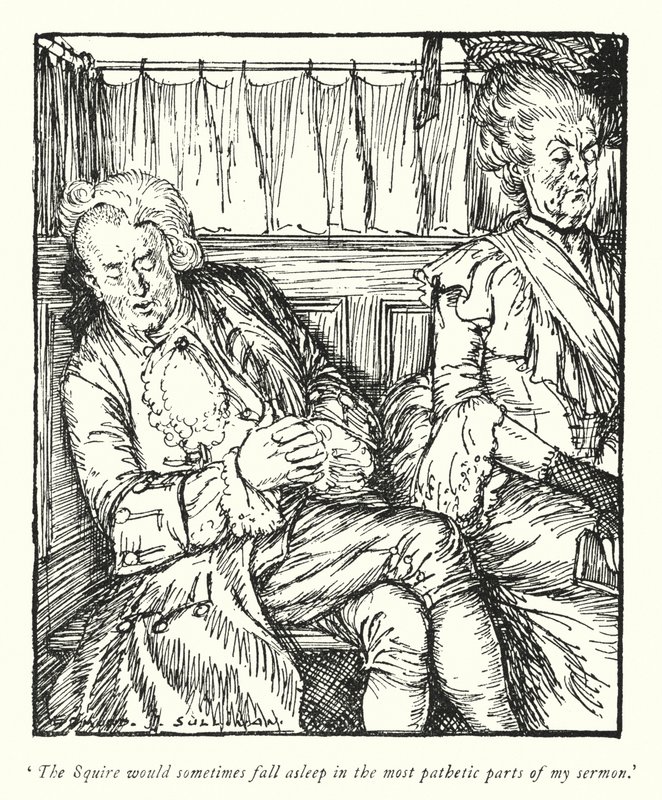 Illustration för The Vicar of Wakefield av Oliver Goldsmith (litho) av Edmund Joseph Sullivan