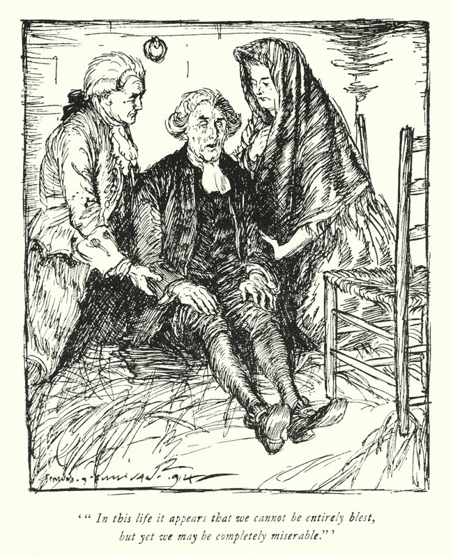 Illustration för The Vicar of Wakefield av Oliver Goldsmith (litho) av Edmund Joseph Sullivan