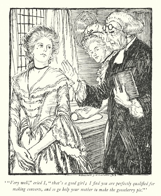 Illustration för The Vicar of Wakefield av Oliver Goldsmith (litho) av Edmund Joseph Sullivan