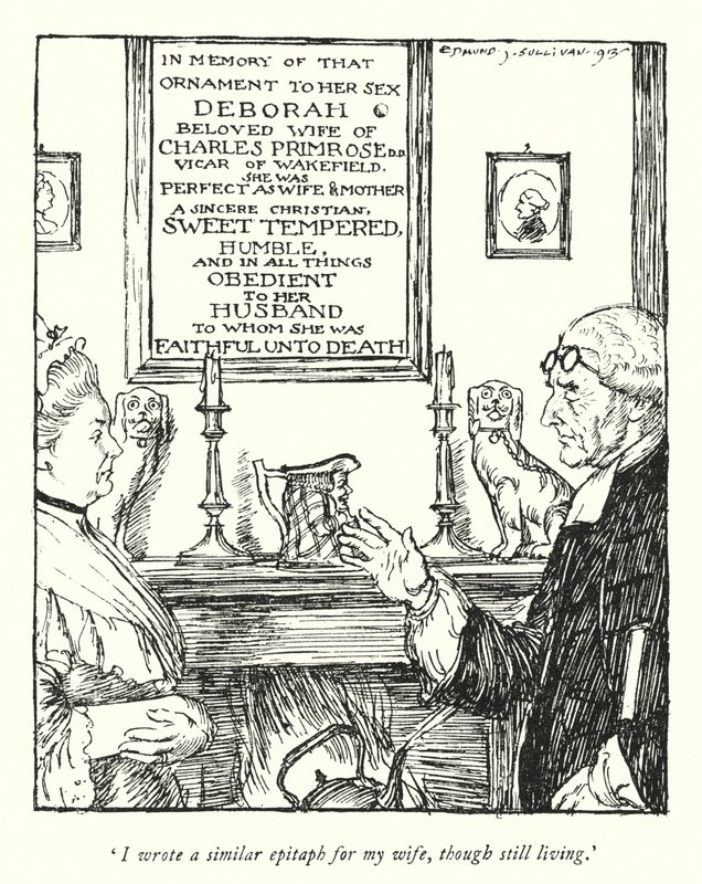 Illustration för The Vicar of Wakefield av Oliver Goldsmith (litho) av Edmund Joseph Sullivan