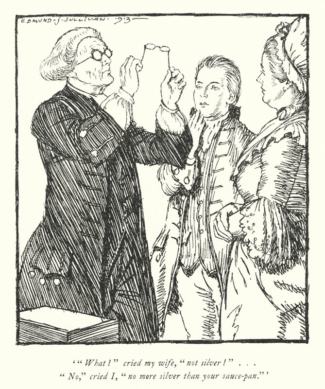 Illustration för The Vicar of Wakefield av Oliver Goldsmith (litho) av Edmund Joseph Sullivan