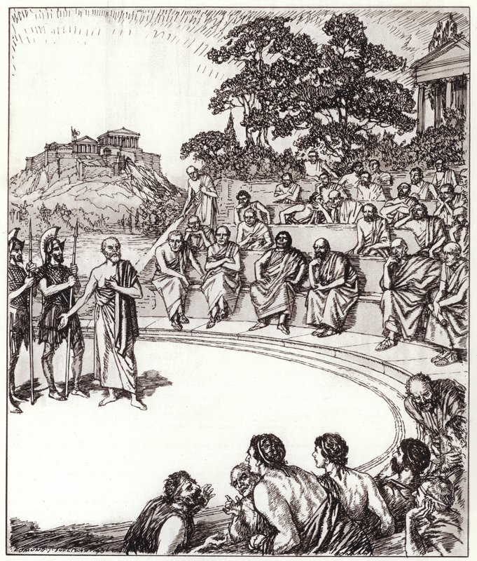 Sokrates inför sina domare (litho) av Edmund Joseph Sullivan