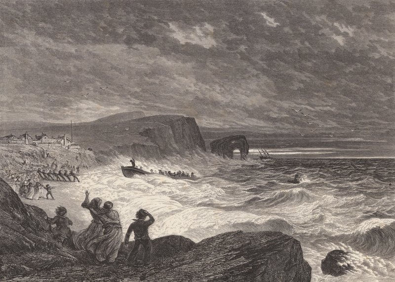 Livbåtens strandning (gravyr) av Edmund Morison (after) Wimperis