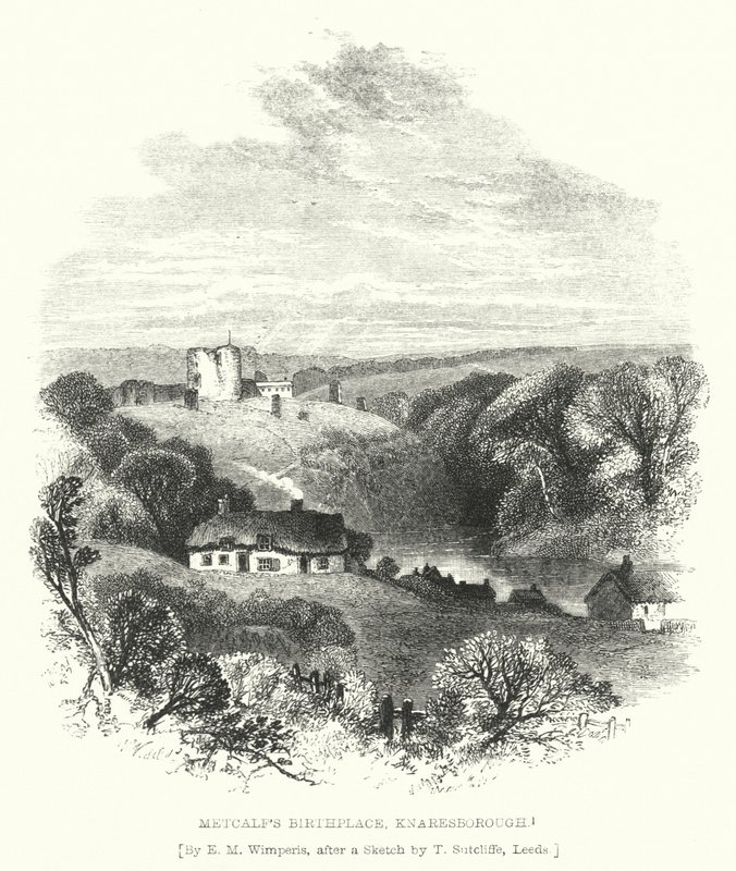 Metcalfs födelseplats, Knaresborough (gravyr) av Edmund Morison (after) Wimperis
