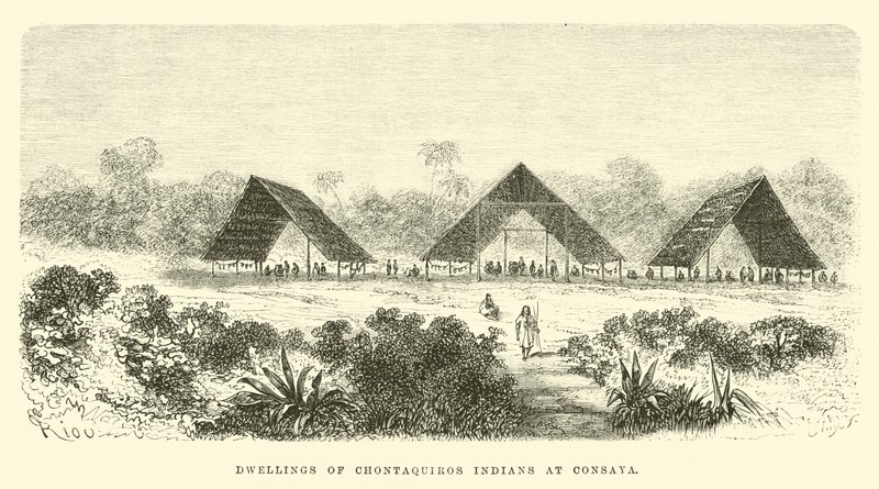 Chontaquiros-indianernas bostäder i Consaya av Edouard Riou