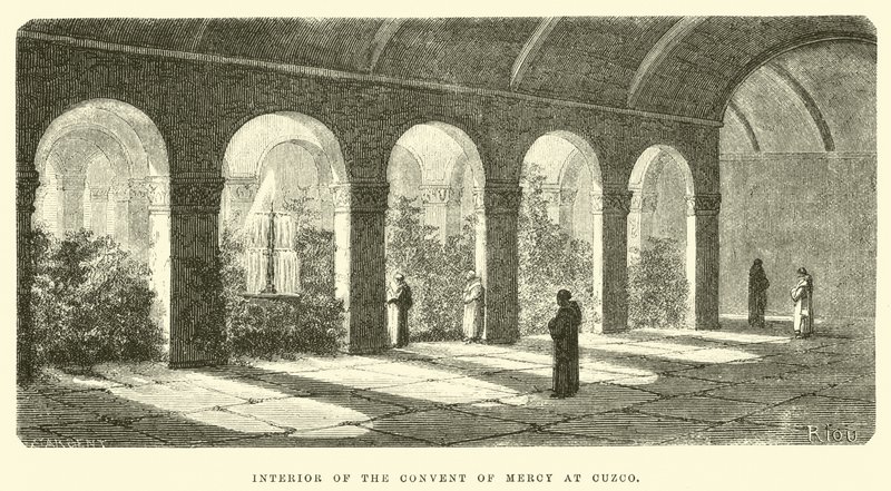 Interiör av barmhärtighetens kloster i Cuzco av Edouard Riou